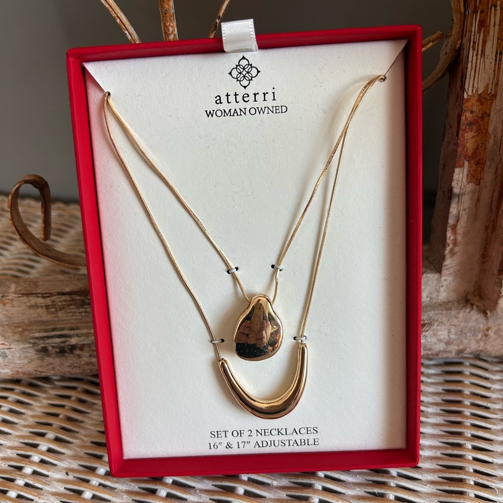 Atterri brand set includes two gold-tone necklaces adjustable 16-inch & 17-inch